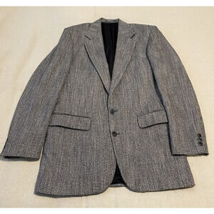 Haggar Gallery Mens Sport Coat Grey Plaid Size 40R Single Breasted Office Preppy